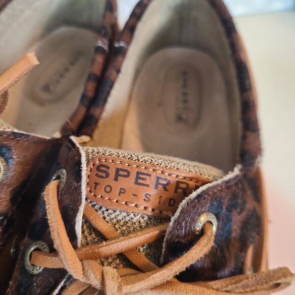 Sperry Top Sider Women's Boat Shoes Size 9 Leather Brown Tan Leopard Print - Picture 4 of 11